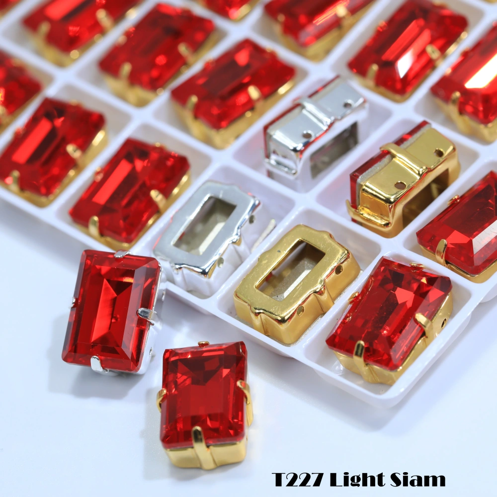 Premium Glass Crystal Rectangle Claw Rhinestones Colorful Shiny Step Cut Hand Sewn Stones For DIY Luggage Shoes Apparel Nail Art