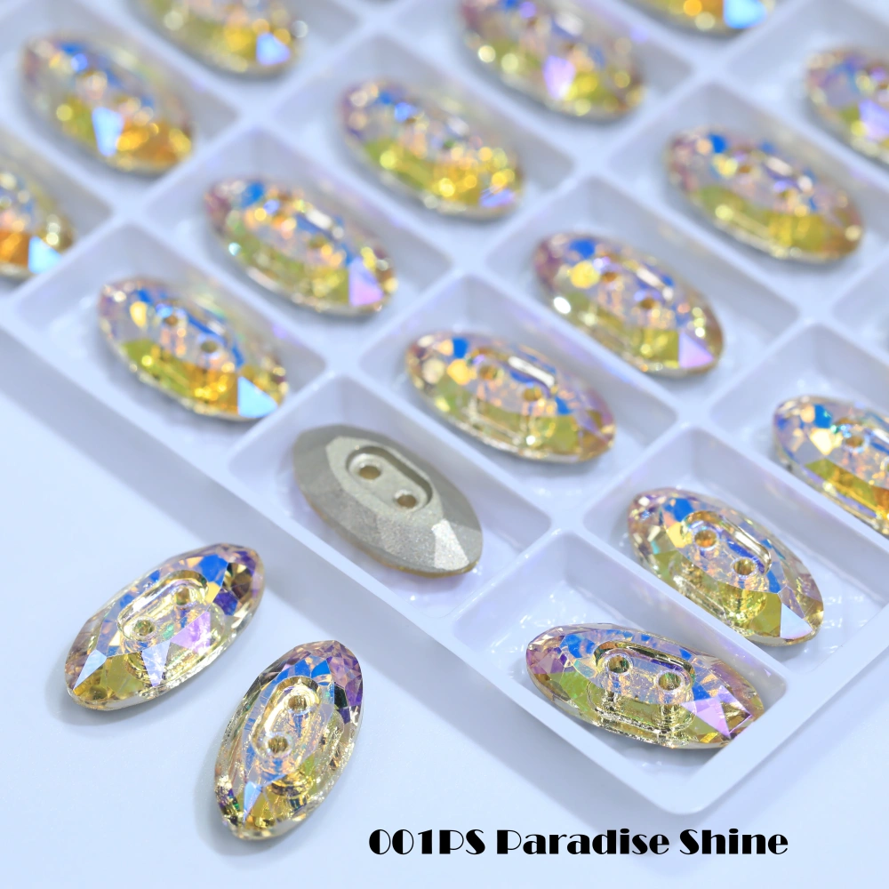Sparkling Crystal Long Classical Oval Buttons Stone Design Version White Coated Rhinestones Clothes Bags DIY Crafts Accessories
