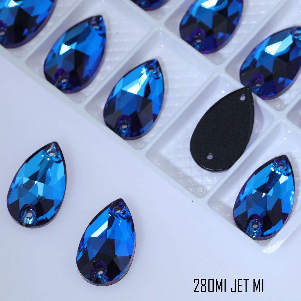 Sparkling Glass Crystal Sew-on Stones Rhinestone Drop Style with Paint Effect MI Shiny Hand Sewing Stones for DIY Craft Clothing