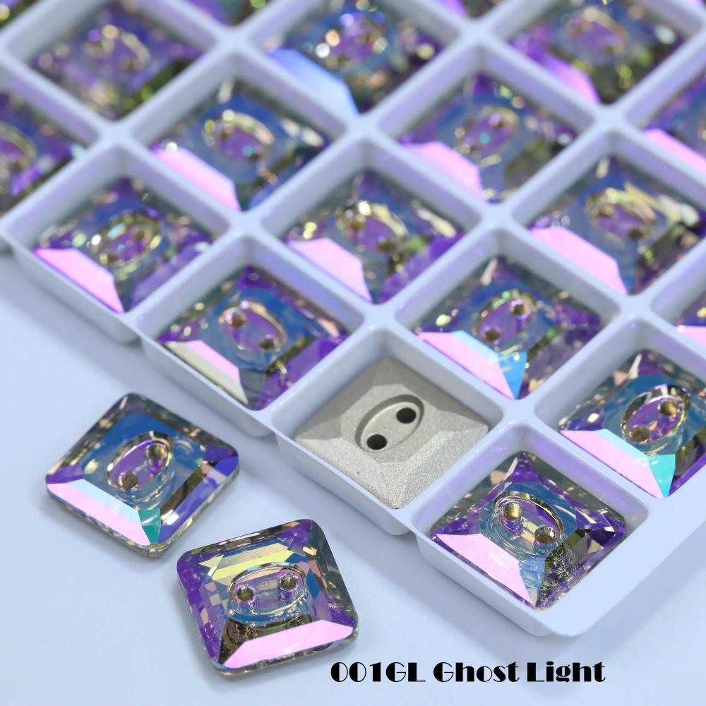 High Quality Rhinestones 2 Hole Square Crystal Buttons Stones  White Coated Sew-on Sparkling Fancy for DIY Crafts Wedding Dress