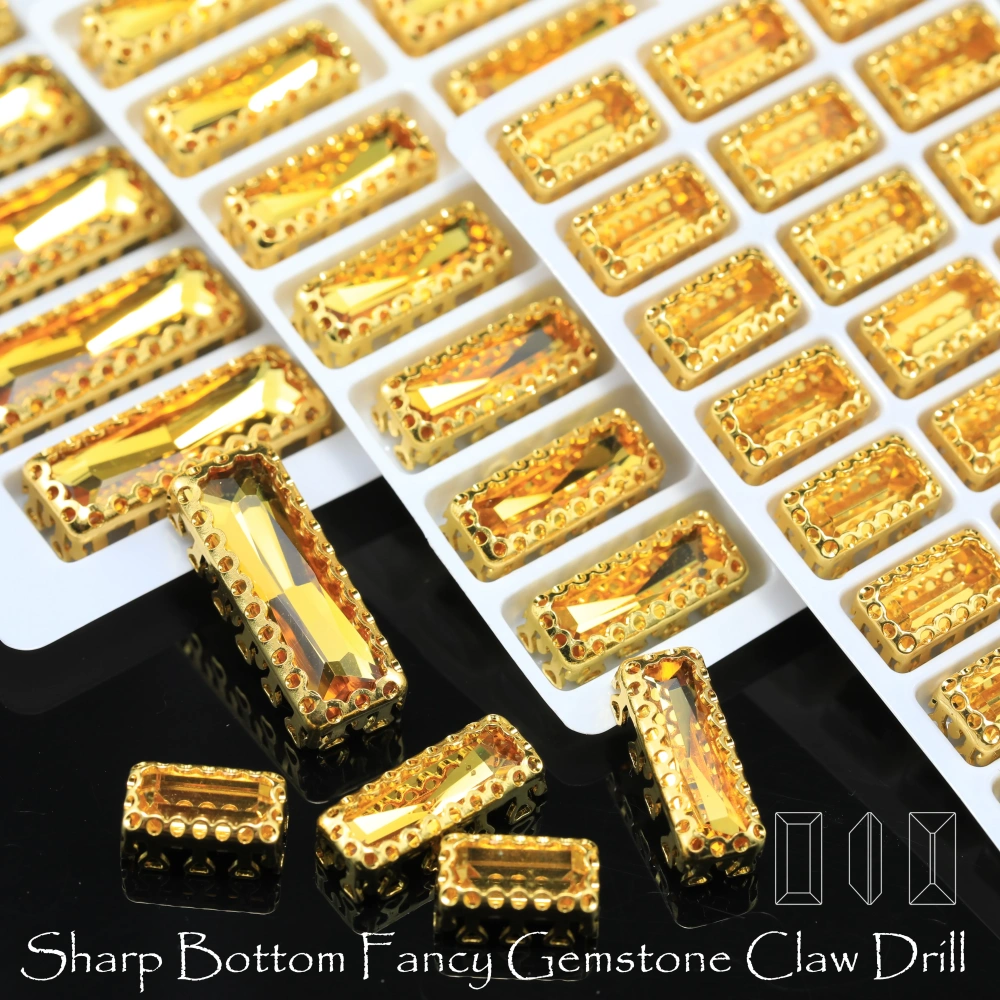 Sparkle Bling Rhinestones Baguette Glass Crystals Colorful Sew-on Claw Setting for Nail DIY Handmade Crafts Supplies Clothing