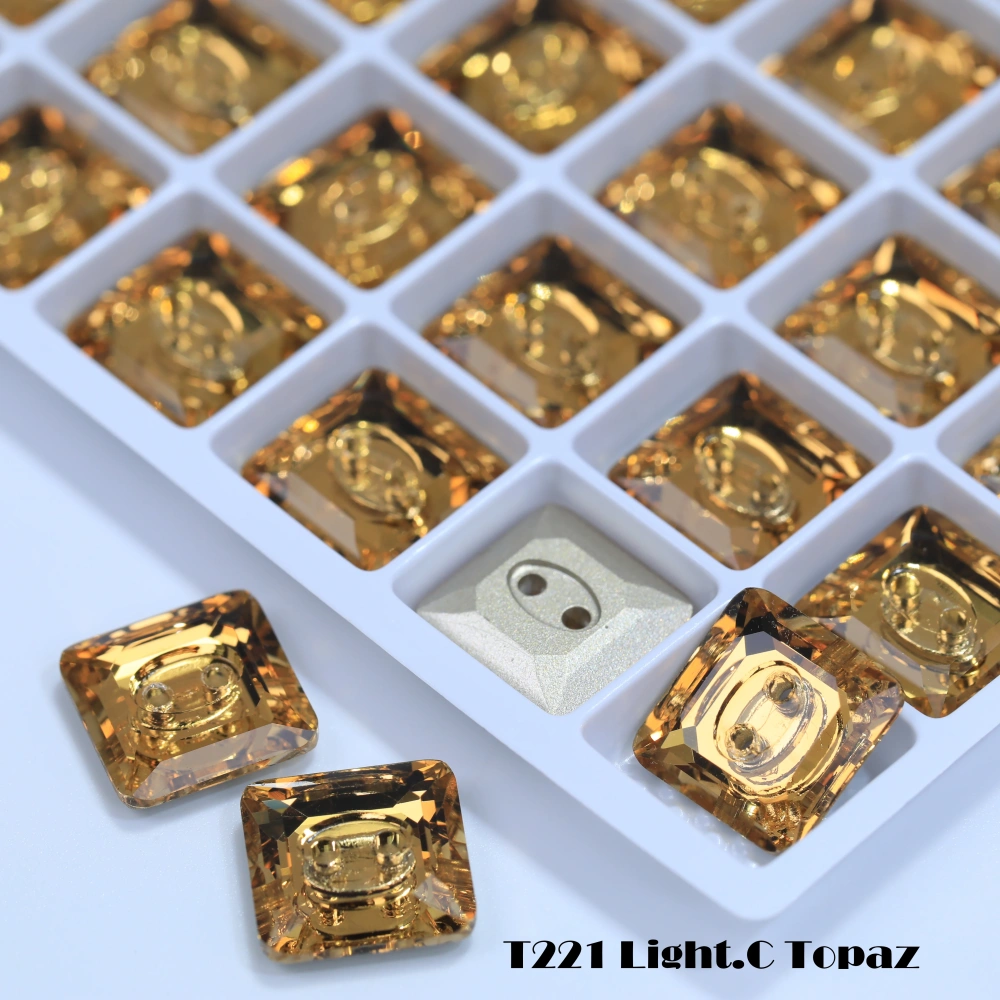 High Quality Rhinestones 2 Hole Square Crystal Buttons Stones  White Coated Sew-on Sparkling Fancy for DIY Crafts Wedding Dress