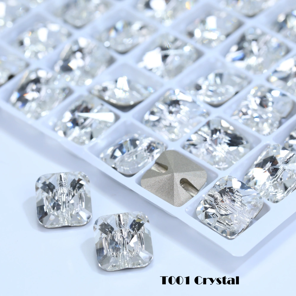 Rivoli Square Cross Hole Buttons High Quality Glass Crystal Buttons for DIY Sewing Wedding Dress Blouse Kids Clothing Bags