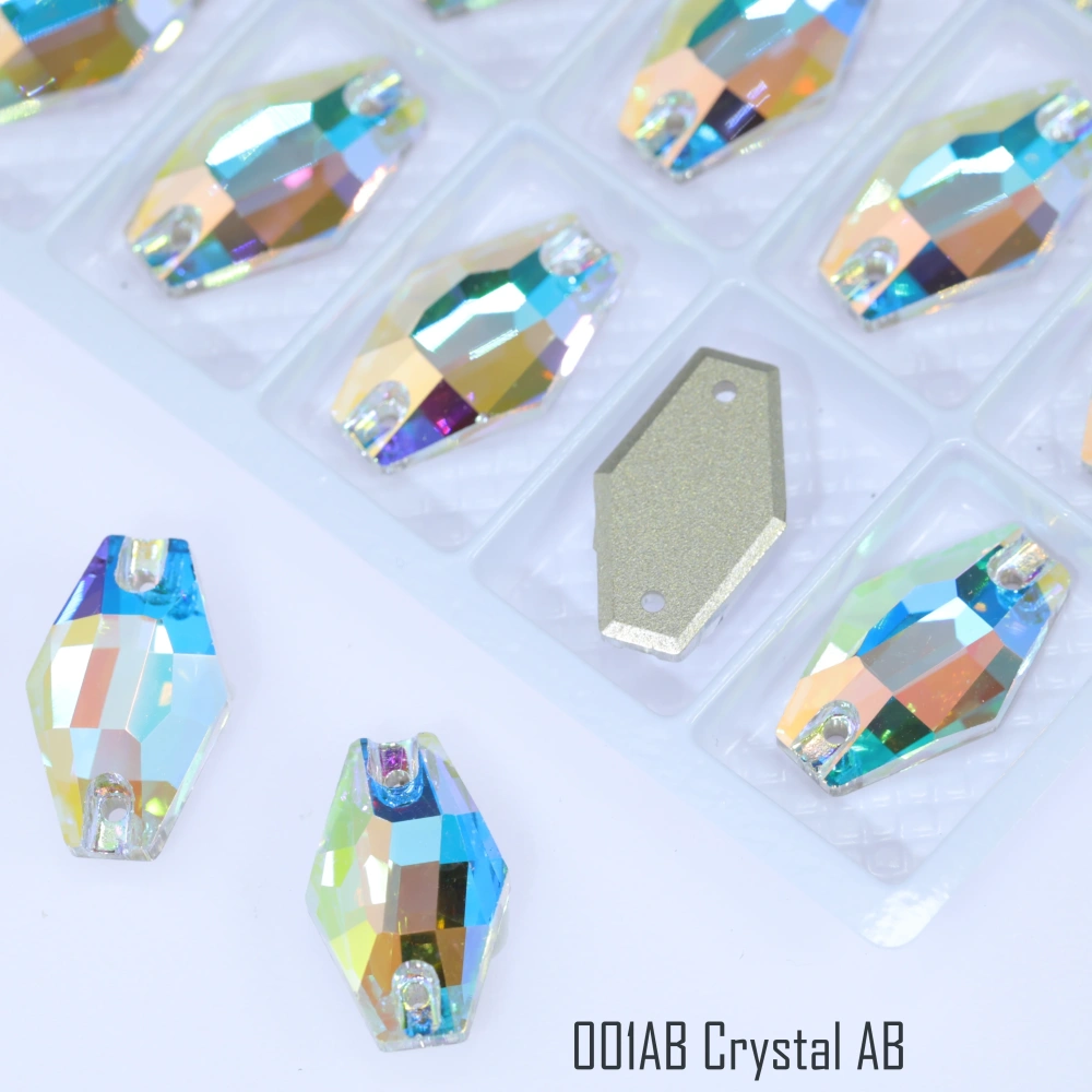 Hexagon Sew-on Stone Crystal Plating Effect Top Quality Glass Crystal Sewing Stones Flatback Sew on Rhinestones For  Clothing