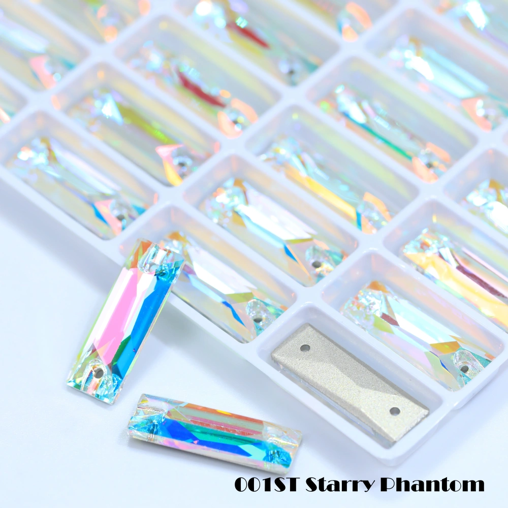 White Coated Cosmic Baguette Sew On Stones Long Glass Crystal Wedding Party Decor Nail Art DIY Craft Ornaments Craft Supplies