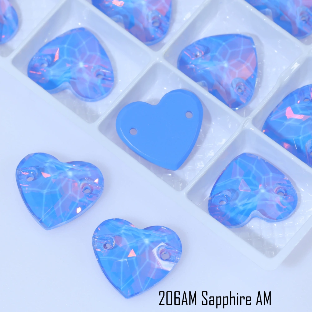 Rhinestone Heart Sew-on Stone Crystal Paint Effect AM Light Azore Phantom AM Glass Sewing Stones for Clothing Flatback Sparkling