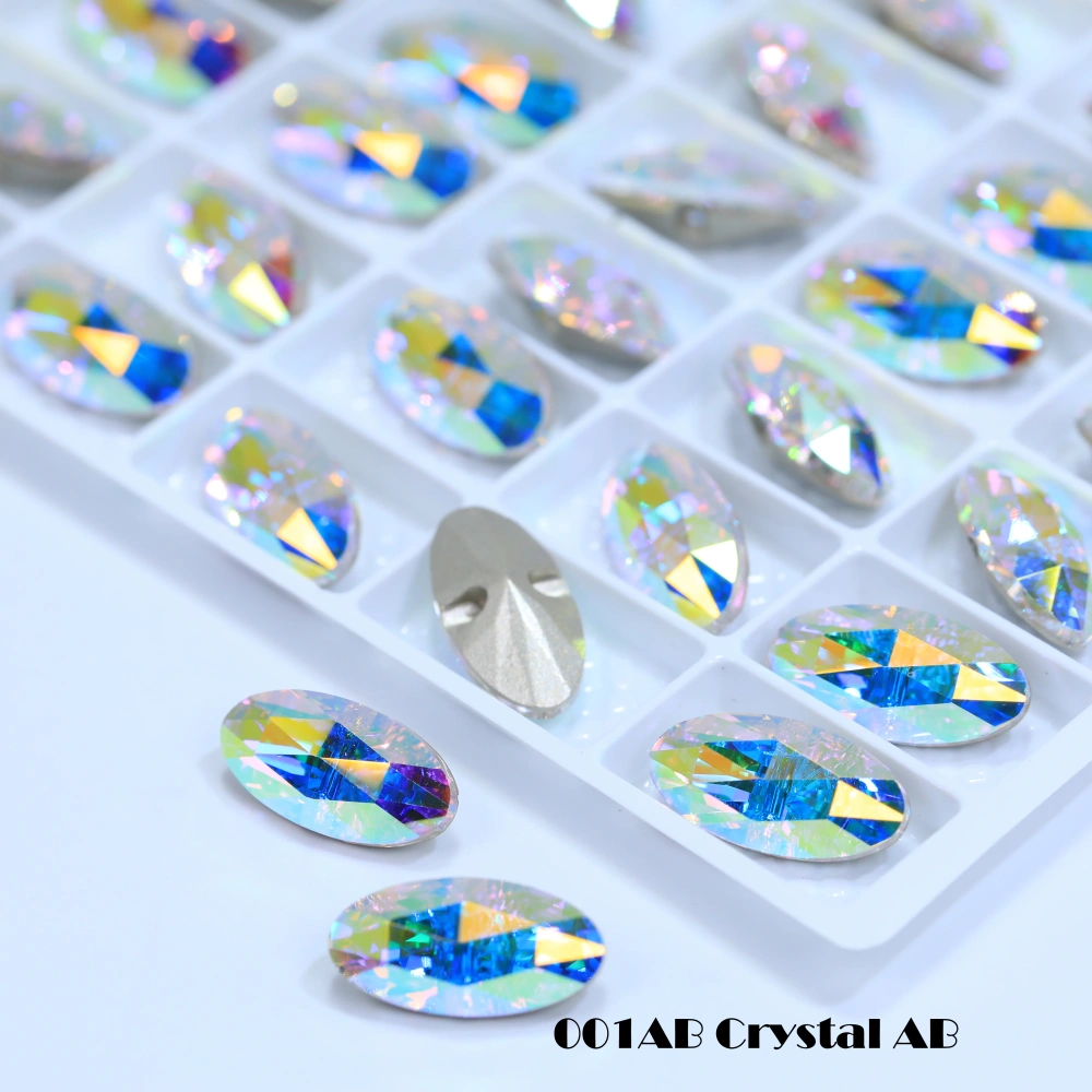 Rhinestones buttons Designer-style high-quality long oval crystal buttons with horizontal holes for clothing design accessorie
