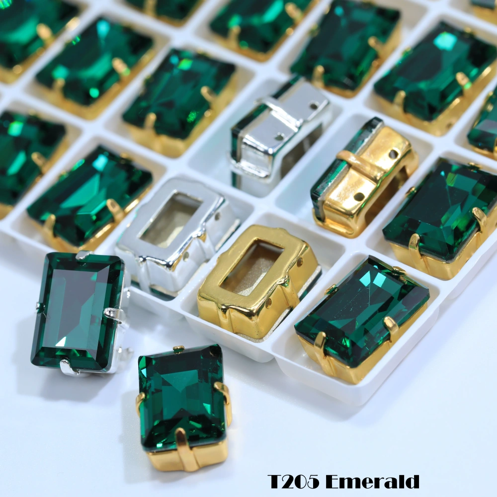 Premium Glass Crystal Rectangle Claw Rhinestones Colorful Shiny Step Cut Hand Sewn Stones For DIY Luggage Shoes Apparel Nail Art