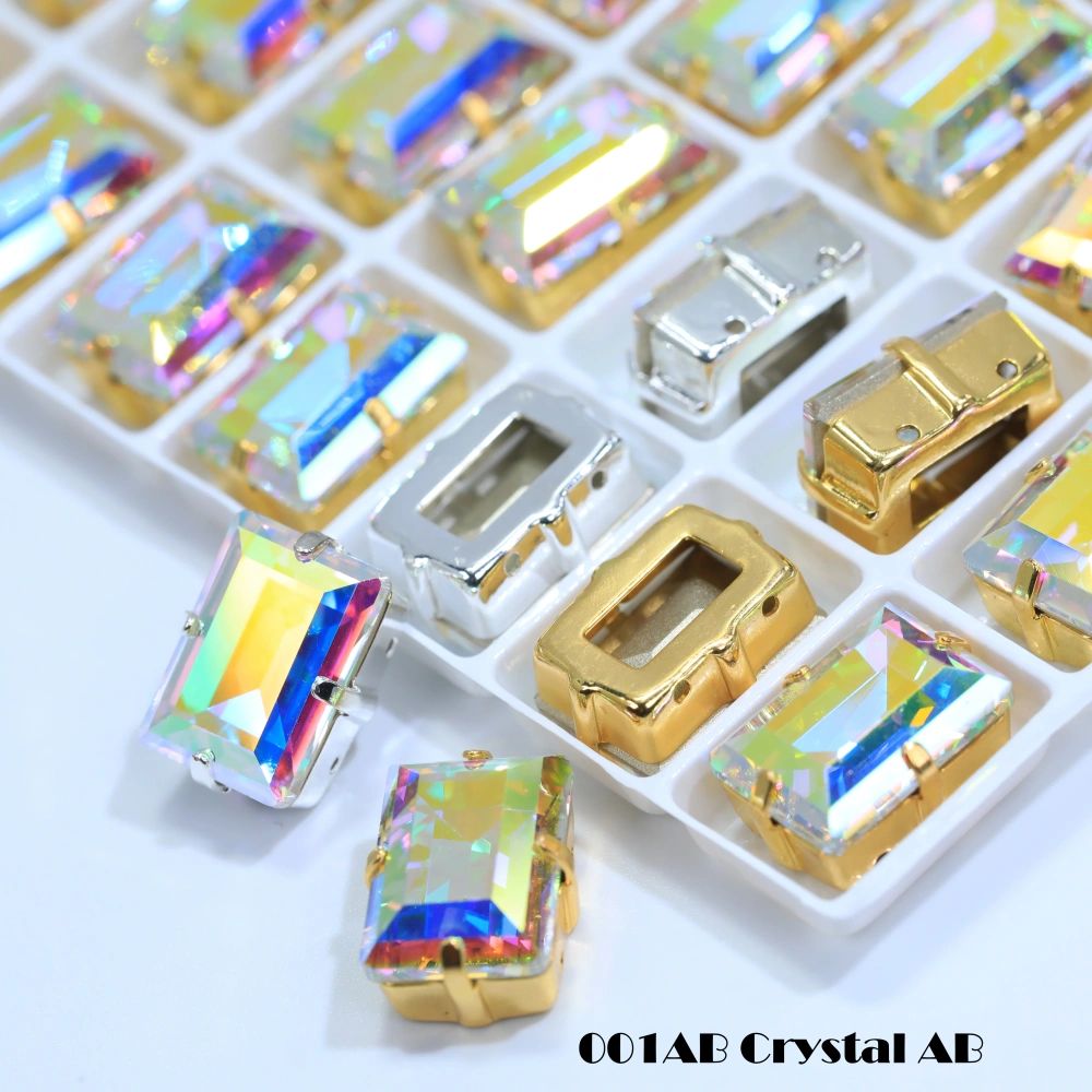 Premium Glass Crystal Rectangle Claw Rhinestones Colorful Shiny Step Cut Hand Sewn Stones For DIY Luggage Shoes Apparel Nail Art