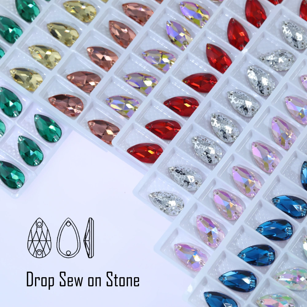 Top Quality Drop Sew On Rhinestone Glass Crystal AB Moonlight Sewing Stones For Garment Clothes Bags Flatback Sew on Rhinestones