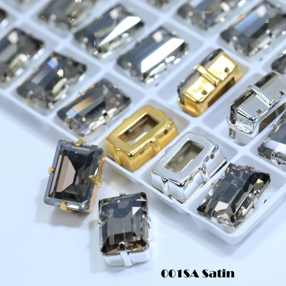 Premium Glass Crystal Rectangle Claw Rhinestones Colorful Shiny Step Cut Hand Sewn Stones For DIY Luggage Shoes Apparel Nail Art