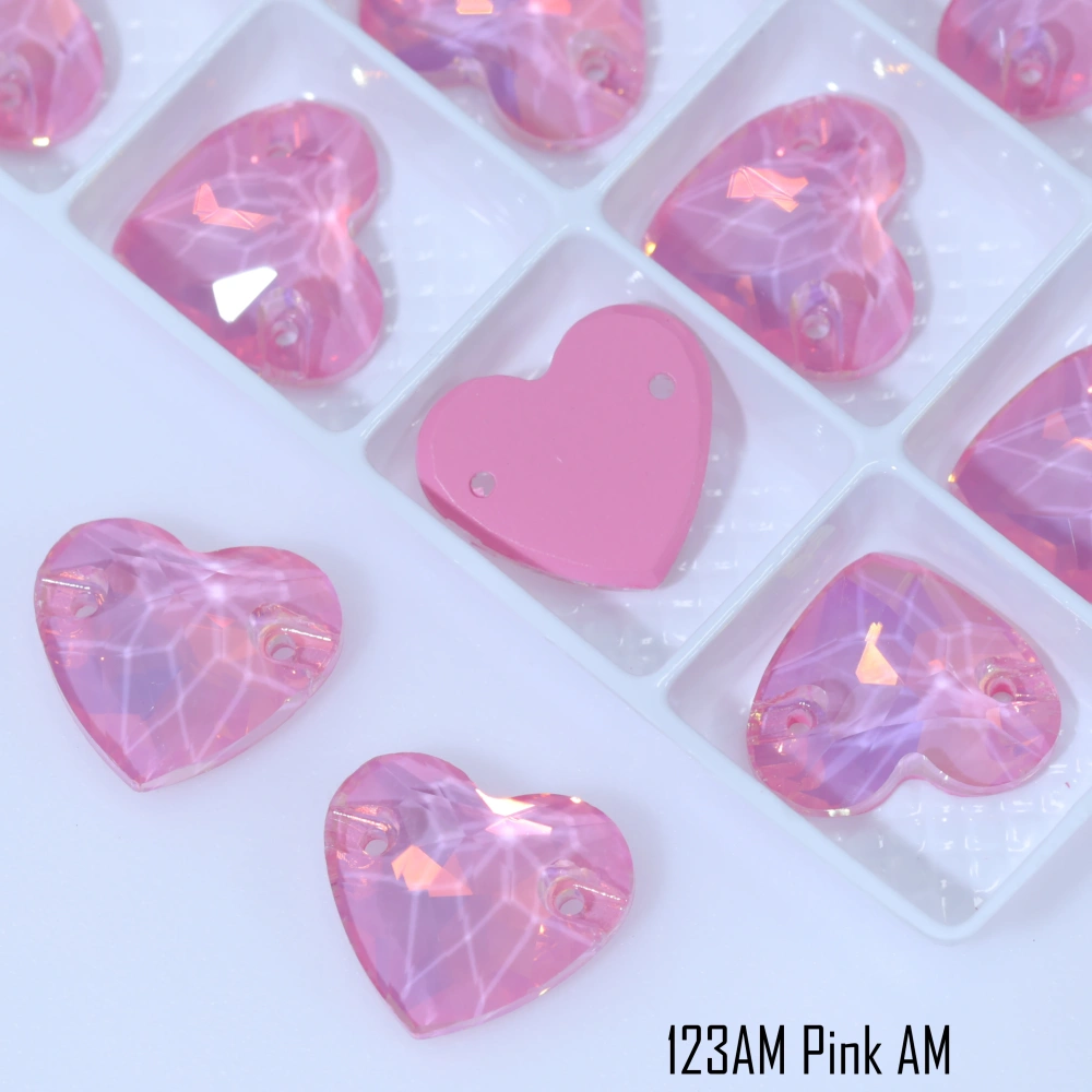 Rhinestone Heart Sew-on Stone Crystal Paint Effect AM Light Azore Phantom AM Glass Sewing Stones for Clothing Flatback Sparkling