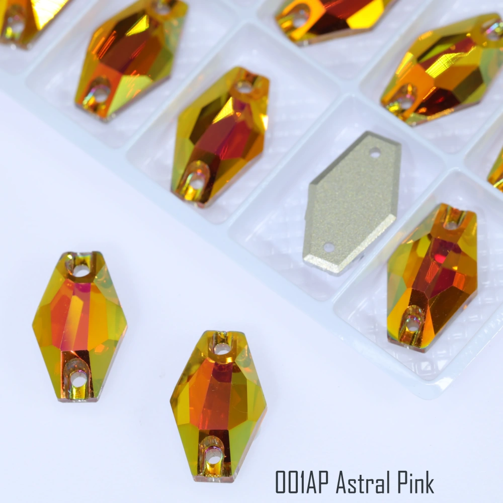 Hexagon Sew-on Stone Crystal Plating Effect Top Quality Glass Crystal Sewing Stones Flatback Sew on Rhinestones For  Clothing