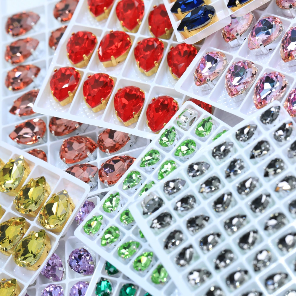 AAA Grade Bling Glass Crystal Chubby Teardrop Claw Rhinestones 3D Sparkle Sew On for DIY Craft Embellishments Bags Shoes Apparel