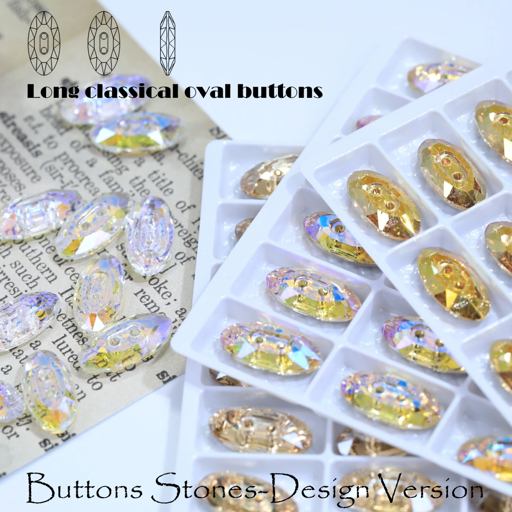 Sparkling Crystal Long Classical Oval Buttons Stone Design Version White Coated Rhinestones Clothes Bags DIY Crafts Accessories