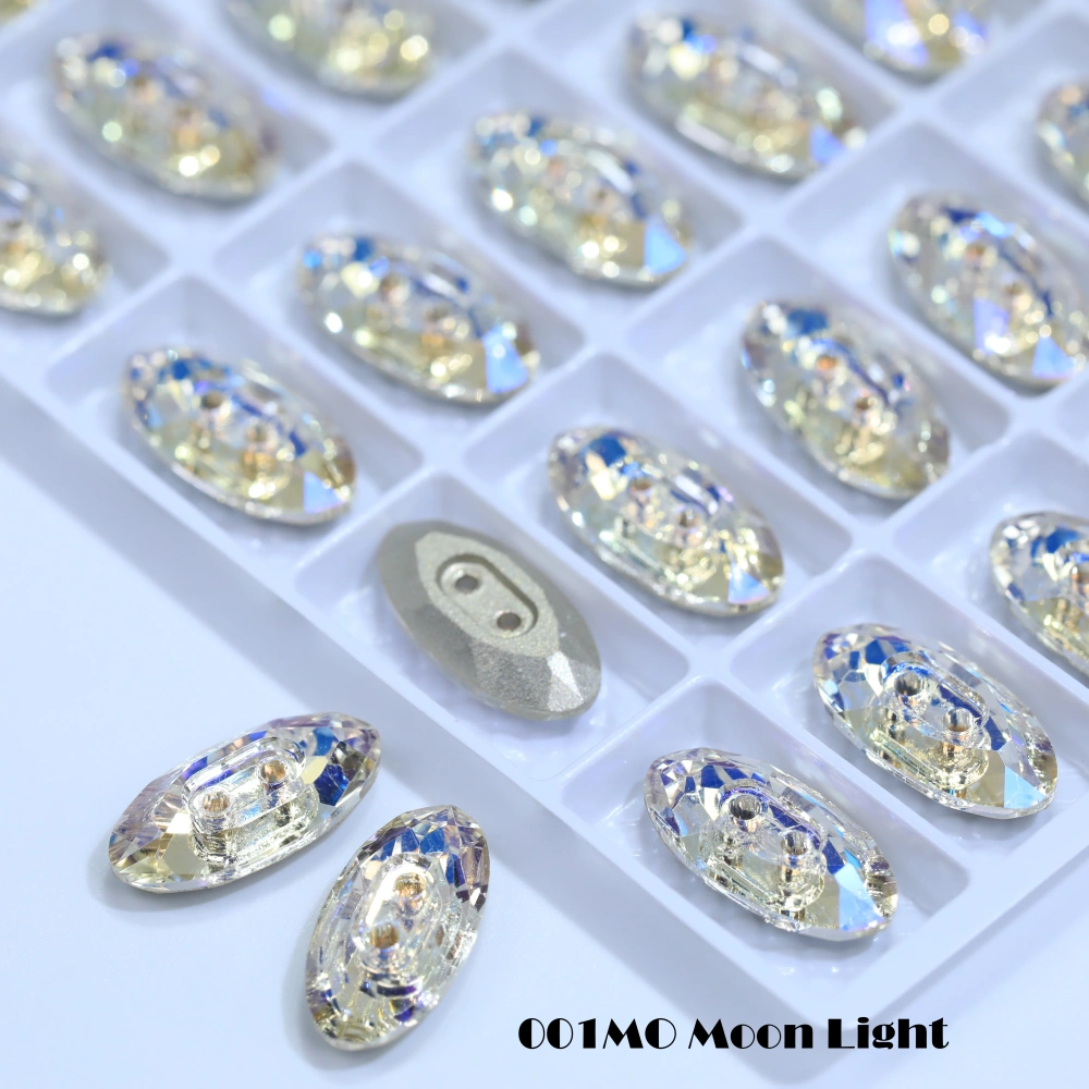 Sparkling Crystal Long Classical Oval Buttons Stone Design Version White Coated Rhinestones Clothes Bags DIY Crafts Accessories
