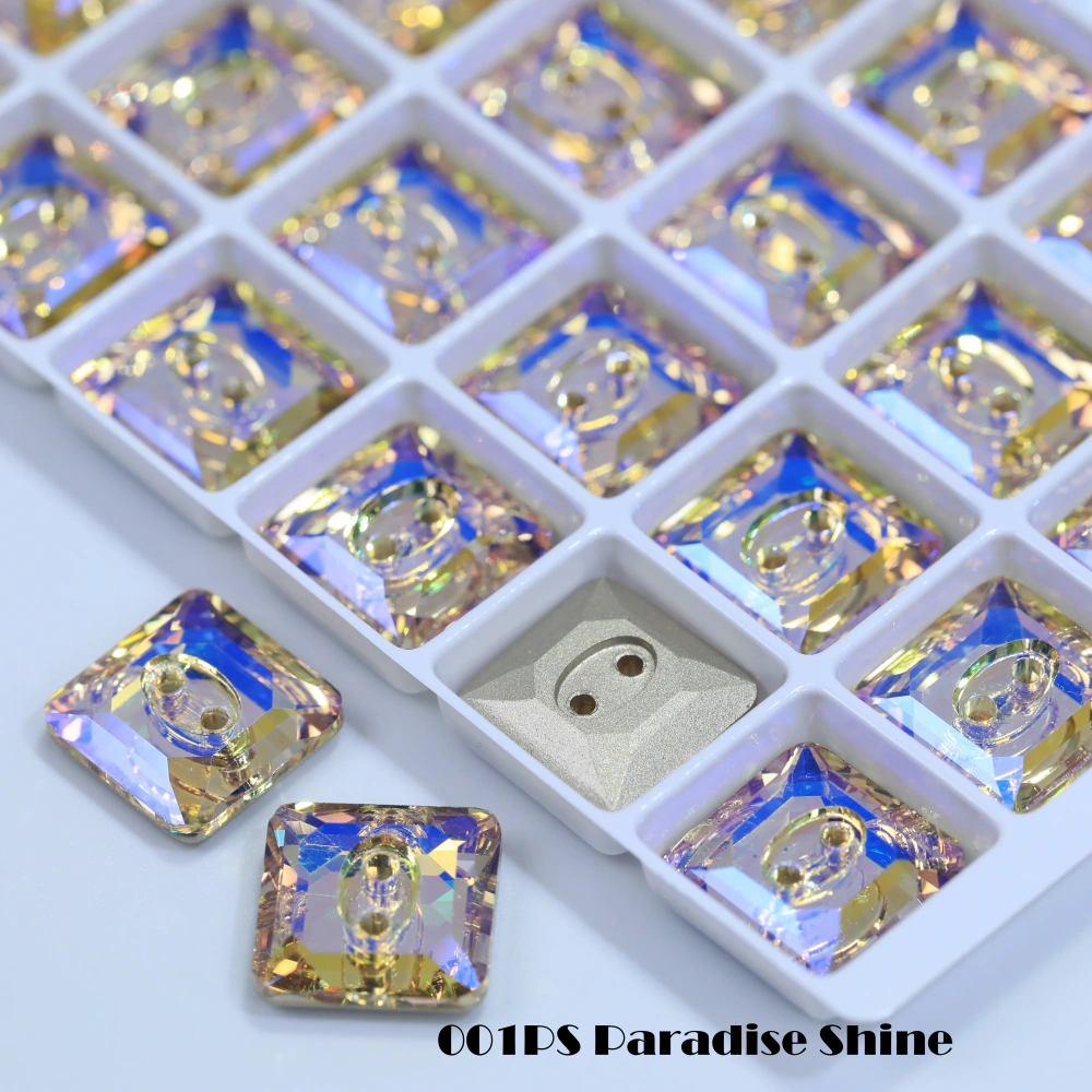 High Quality Rhinestones 2 Hole Square Crystal Buttons Stones  White Coated Sew-on Sparkling Fancy for DIY Crafts Wedding Dress