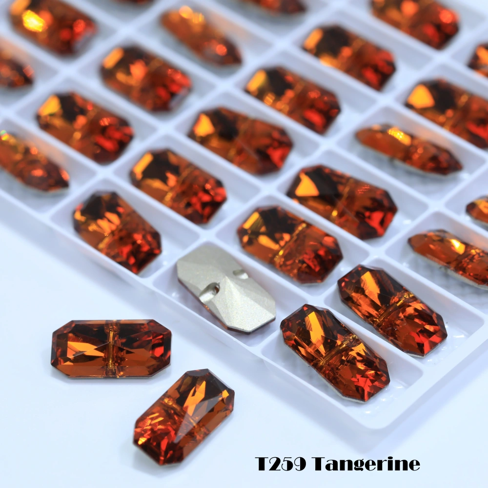 Princess Octagon Shape Crystal Buttons Cross Hole Shiny Rhinestone Buttons for Wedding Dress Apparel Sewing Accessories