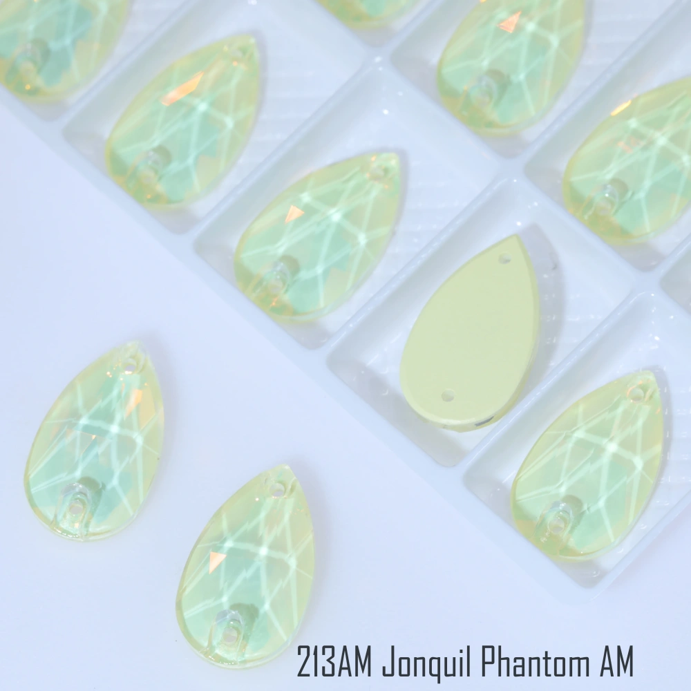 Premium Sparkling Glass Crystal Teardrop Flatback AM Sew On Rhinestones Colorful Shiny Lacquer DIY Crafts Clothing Decoration