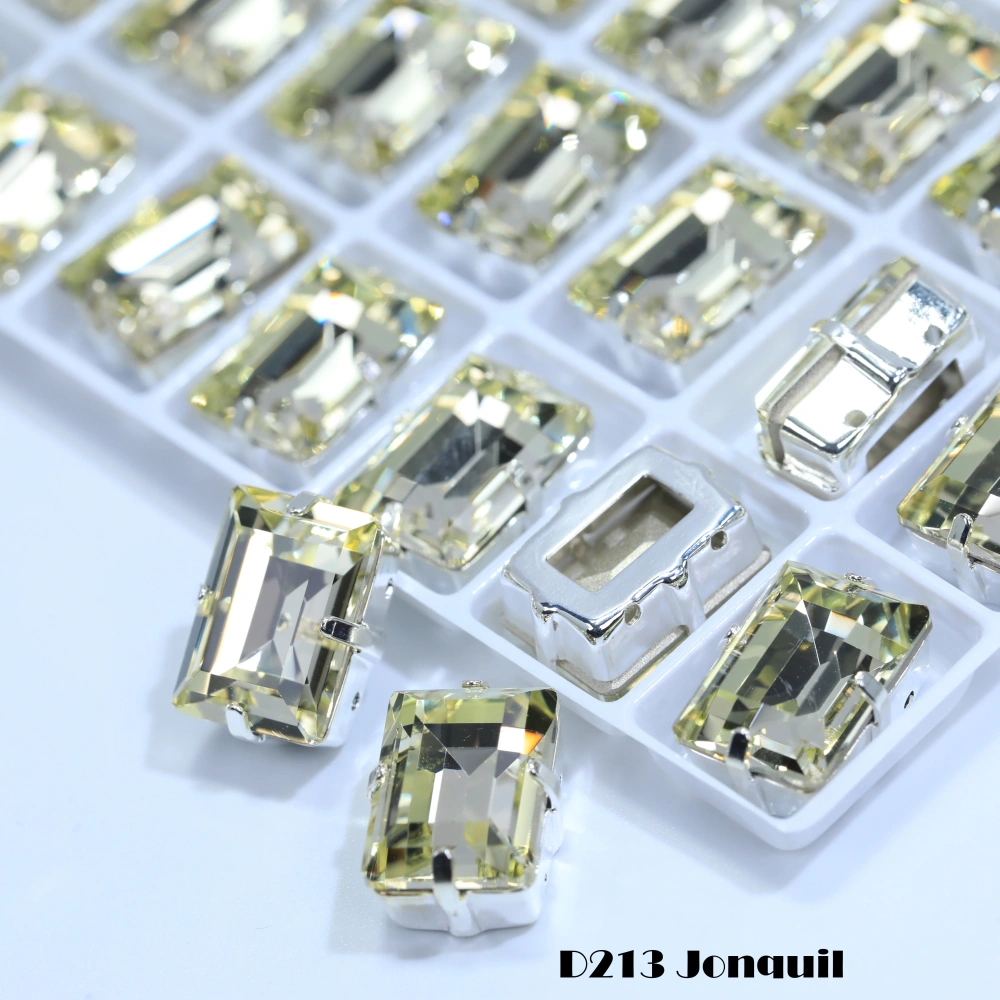 Premium Glass Crystal Rectangle Claw Rhinestones Colorful Shiny Step Cut Hand Sewn Stones For DIY Luggage Shoes Apparel Nail Art
