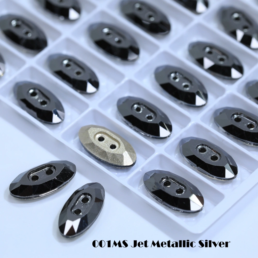 Sparkling Crystal Long Classical Oval Buttons Stone Design Version White Coated Rhinestones Clothes Bags DIY Crafts Accessories