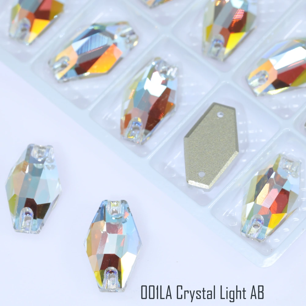 Hexagon Sew-on Stone Crystal Plating Effect Top Quality Glass Crystal Sewing Stones Flatback Sew on Rhinestones For  Clothing