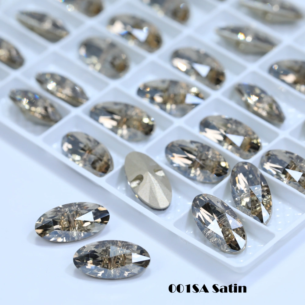 Rhinestones buttons Designer-style high-quality long oval crystal buttons with horizontal holes for clothing design accessorie