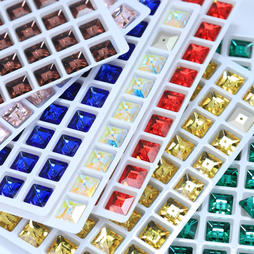 Premium Glass Crystal Square Lochrose Sew-on Stone White Coated Rhinestones For DIY Handmade Crafts Clothing Decor Accessories