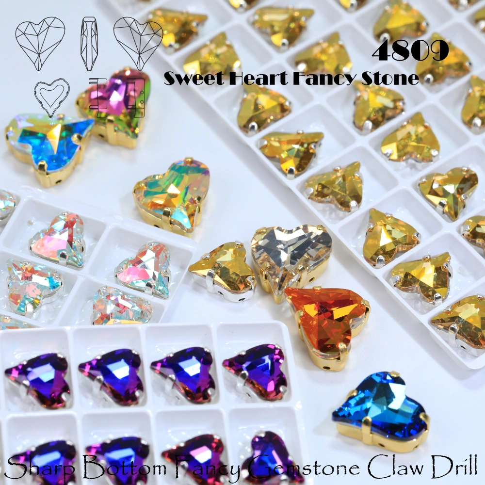 Shiny AB Crystal Top Rhinestones 4809 Sweet Heart Fancy Stone Claw Drill for DIY Jewelry Making Nail Arts Clothing Decorations