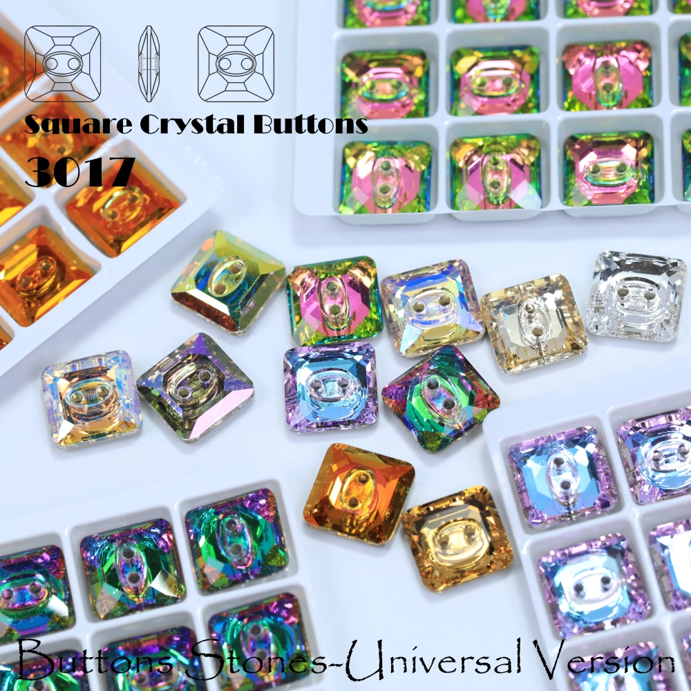 High Quality Rhinestones 2 Hole Square Crystal Buttons Stones  White Coated Sew-on Sparkling Fancy for DIY Crafts Wedding Dress