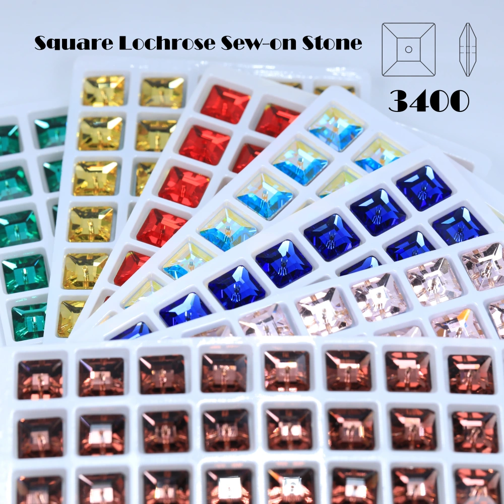 Premium Glass Crystal Square Lochrose Sew-on Stone White Coated Rhinestones For DIY Handmade Crafts Clothing Decor Accessories