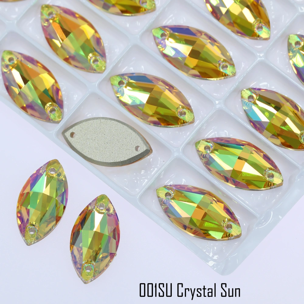 Rhinestone Navette Sew-on Stone Crystal Plating Effect Glass Sewing Stones for Clothing Top Quality Glass Crystal Sparkling