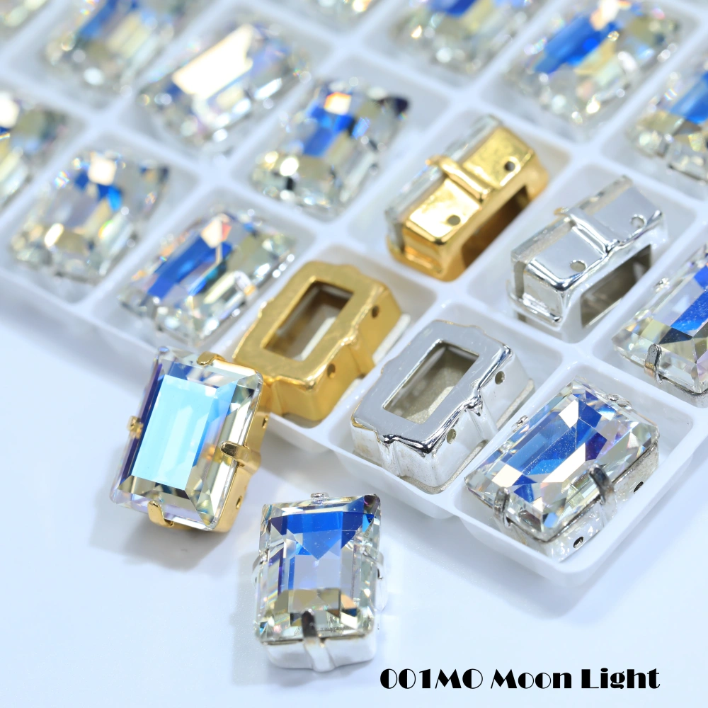 Premium Glass Crystal Rectangle Claw Rhinestones Colorful Shiny Step Cut Hand Sewn Stones For DIY Luggage Shoes Apparel Nail Art