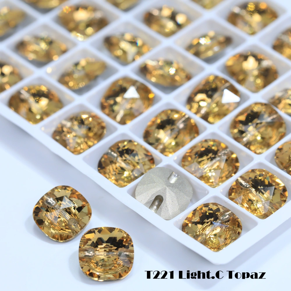 5A Grade Sparkling Cushion Cross Hole Crystal Buttons for Wedding Dress Blouse DIY Clothing Decor Accessories Siam Rose