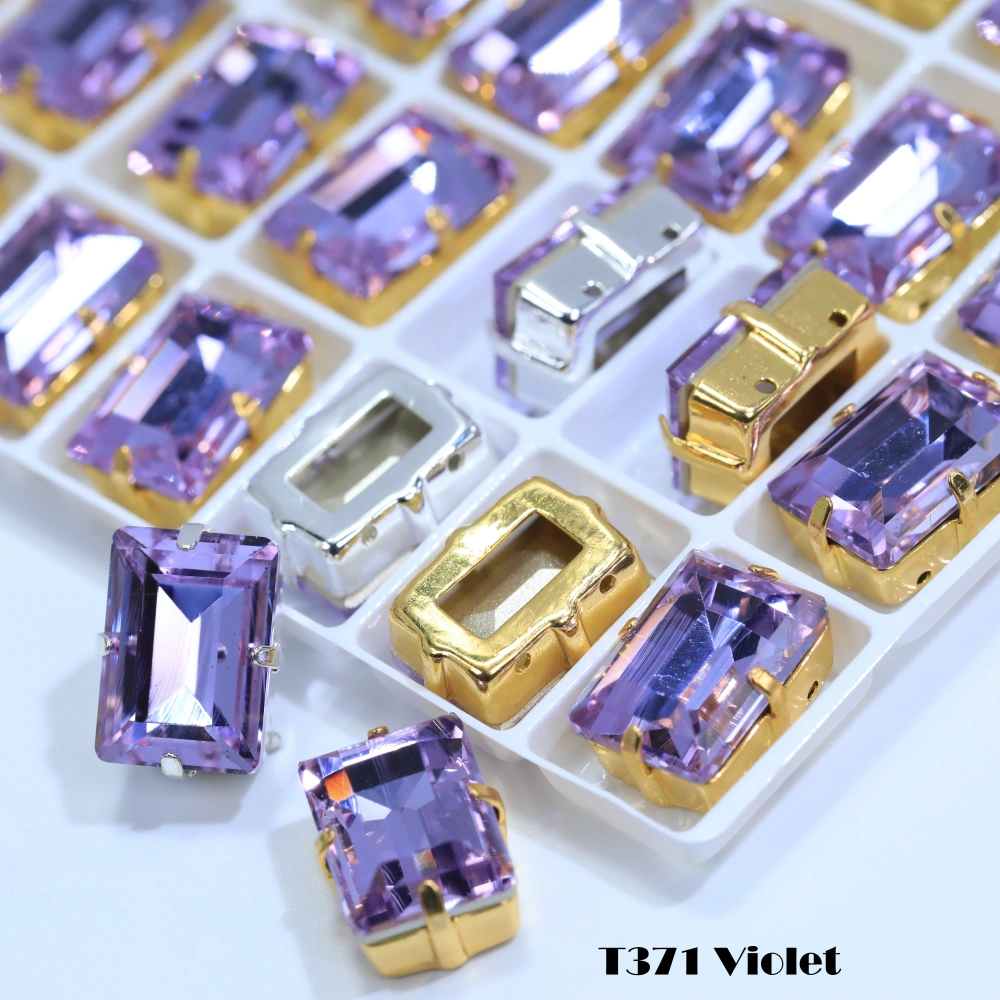 Premium Glass Crystal Rectangle Claw Rhinestones Colorful Shiny Step Cut Hand Sewn Stones For DIY Luggage Shoes Apparel Nail Art