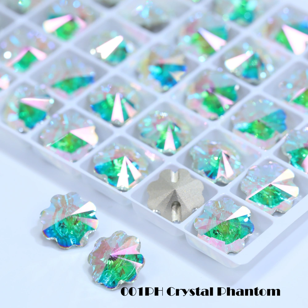 5A Grade High Quality Sparkling Glass Crystal Buttons Clover Shape Cross Hole Shiny Buttons for Clothing Sewing Accessories