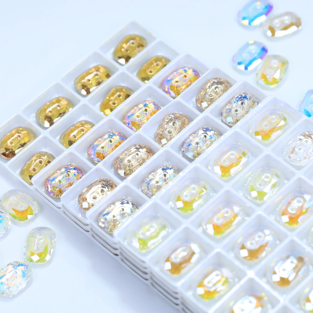 Rhinestones 2 Hole Round Octagen Buttons Stone-Design Version White Coated High Quality Crystal Sparkling Fancy for DIY Clothing