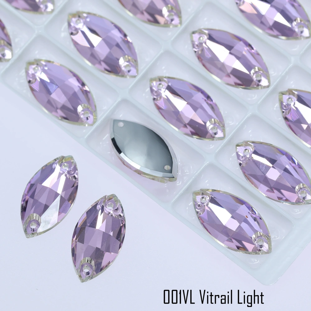 Rhinestone Navette Sew-on Stone Crystal Plating Effect Glass Sewing Stones for Clothing Top Quality Glass Crystal Sparkling