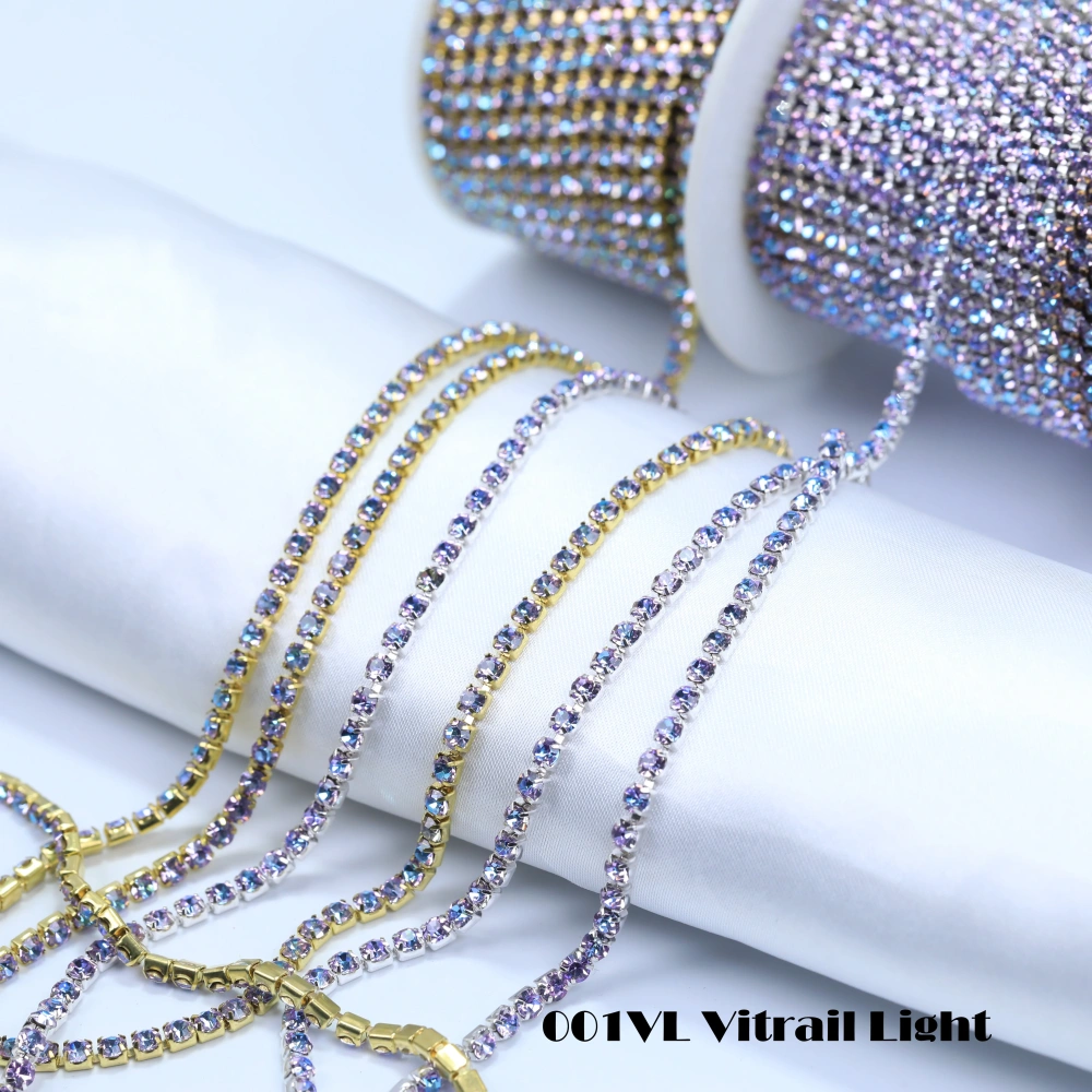 Round Crystal Rhinestone Claw Chain Sparkling AB Color Gold/Silver Plated DIY Jewelry Wedding Dress Shoes Bags Crafts Decoration
