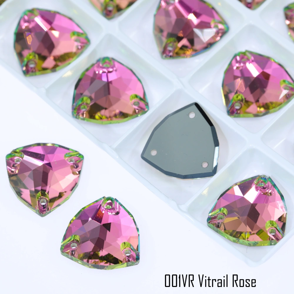 Rhinestone Trilliant Sew-on Stone Crystal Plating Effect Top Quality Sparkling Fancy K9 glass rhinestones with flatback  sewing