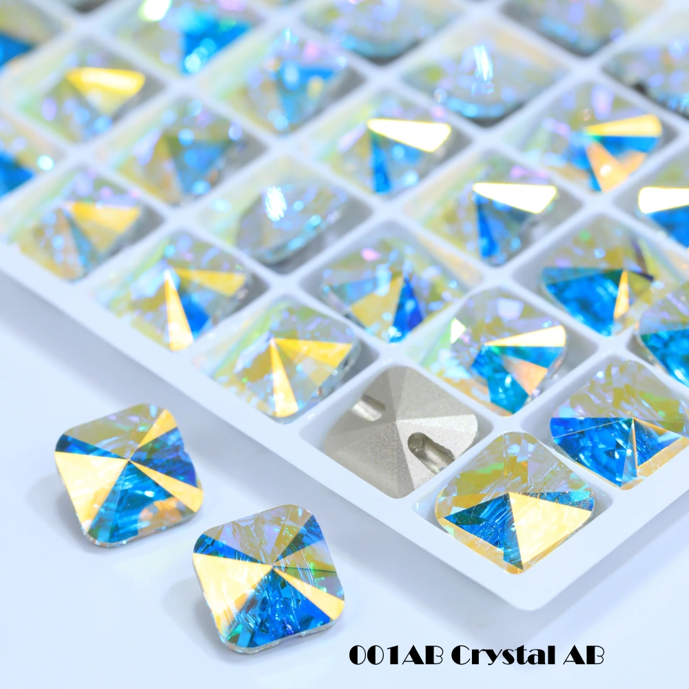 Rivoli Square Cross Hole Buttons High Quality Glass Crystal Buttons for DIY Sewing Wedding Dress Blouse Kids Clothing Bags