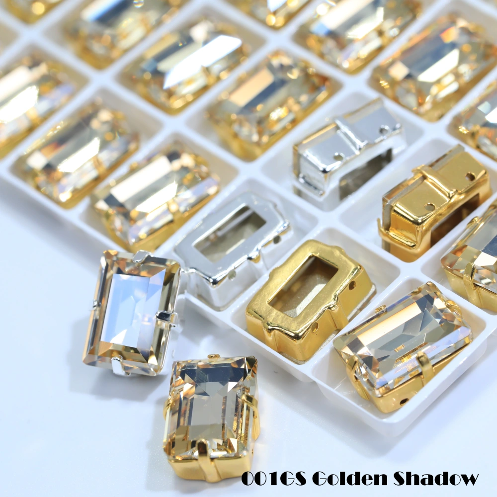 Premium Glass Crystal Rectangle Claw Rhinestones Colorful Shiny Step Cut Hand Sewn Stones For DIY Luggage Shoes Apparel Nail Art