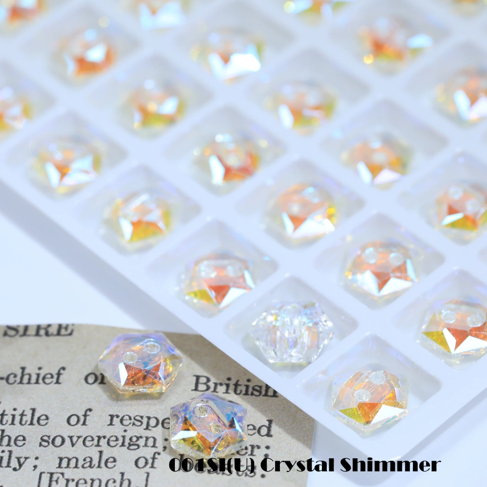 Sparkling Glass Crystal Rhinestones Hexagon Buttons Stone-Design Version White Coated Sew-on  Shiny Decorations for Clothes Bags