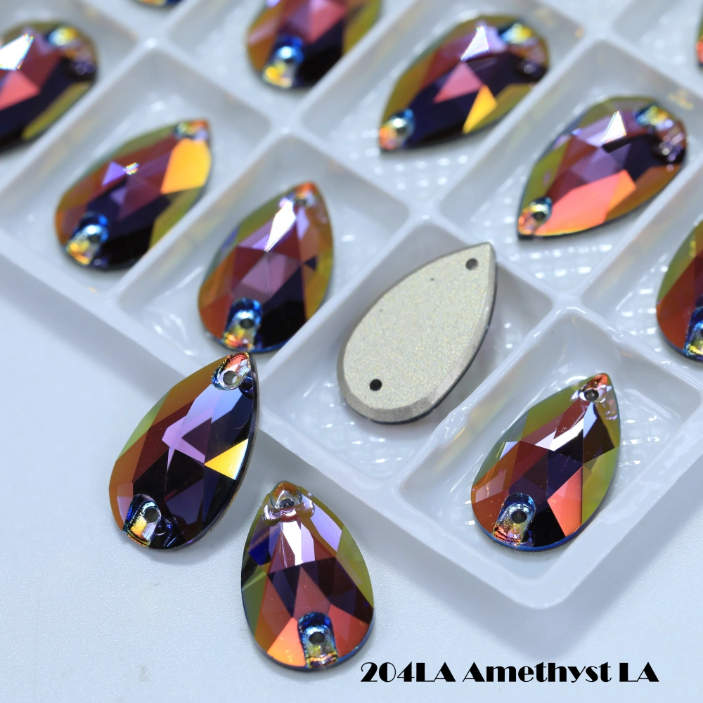 Shiny Color Coated Premium Grade Glass Crystal Water Drop Flat Buckle LA Hand Sewn Stone DIY Cloth Decor Bags Shoes Phone Cases