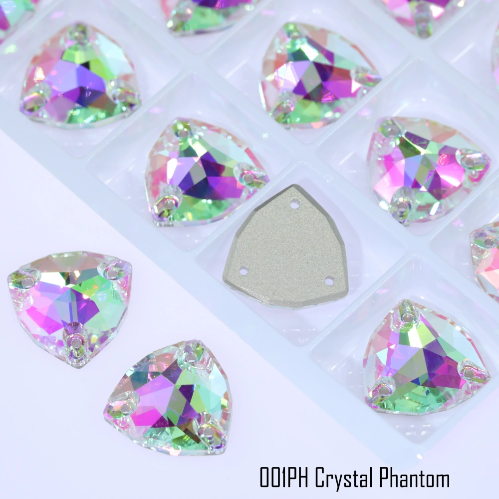 Rhinestone Trilliant Sew-on Stone Crystal Plating Effect Top Quality Sparkling Fancy K9 glass rhinestones with flatback  sewing