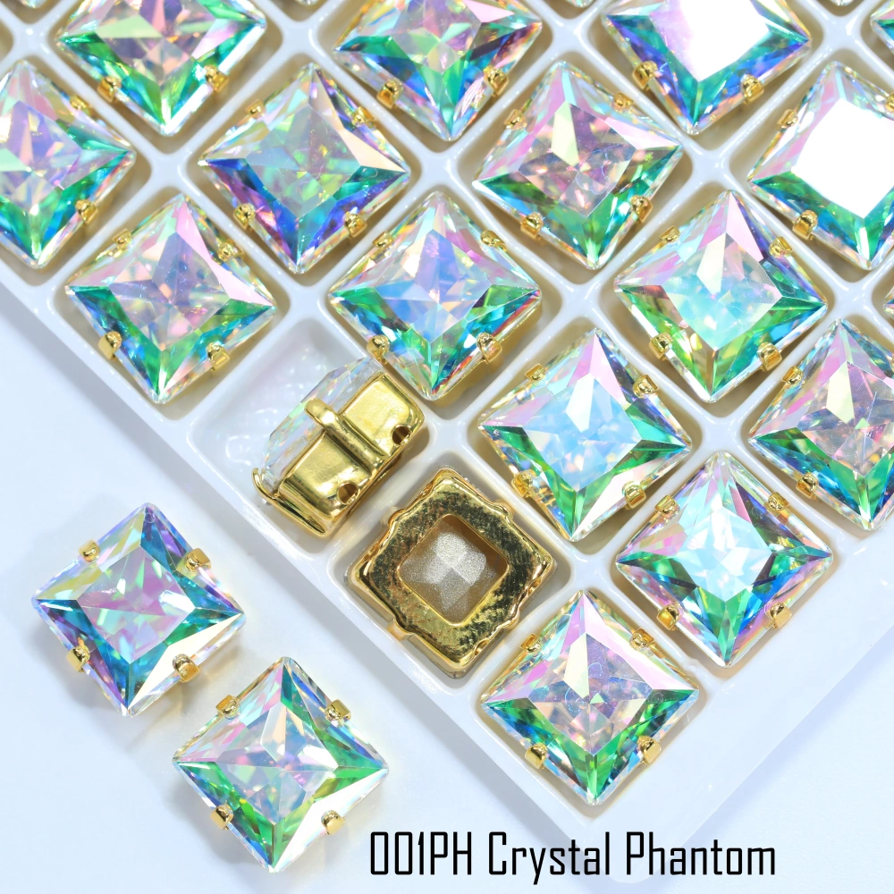 Crystal Plating Effect Princes Square Fancy Stone Claw-Set Rhinestones High-Shine Artificial Crystal DIY Accessoriesfor Wedding