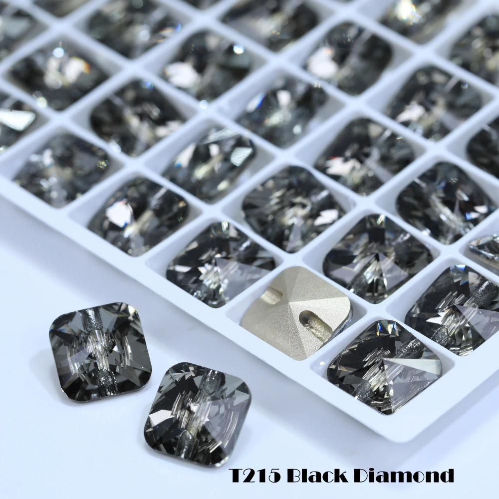 Rivoli Square Cross Hole Buttons High Quality Glass Crystal Buttons for DIY Sewing Wedding Dress Blouse Kids Clothing Bags