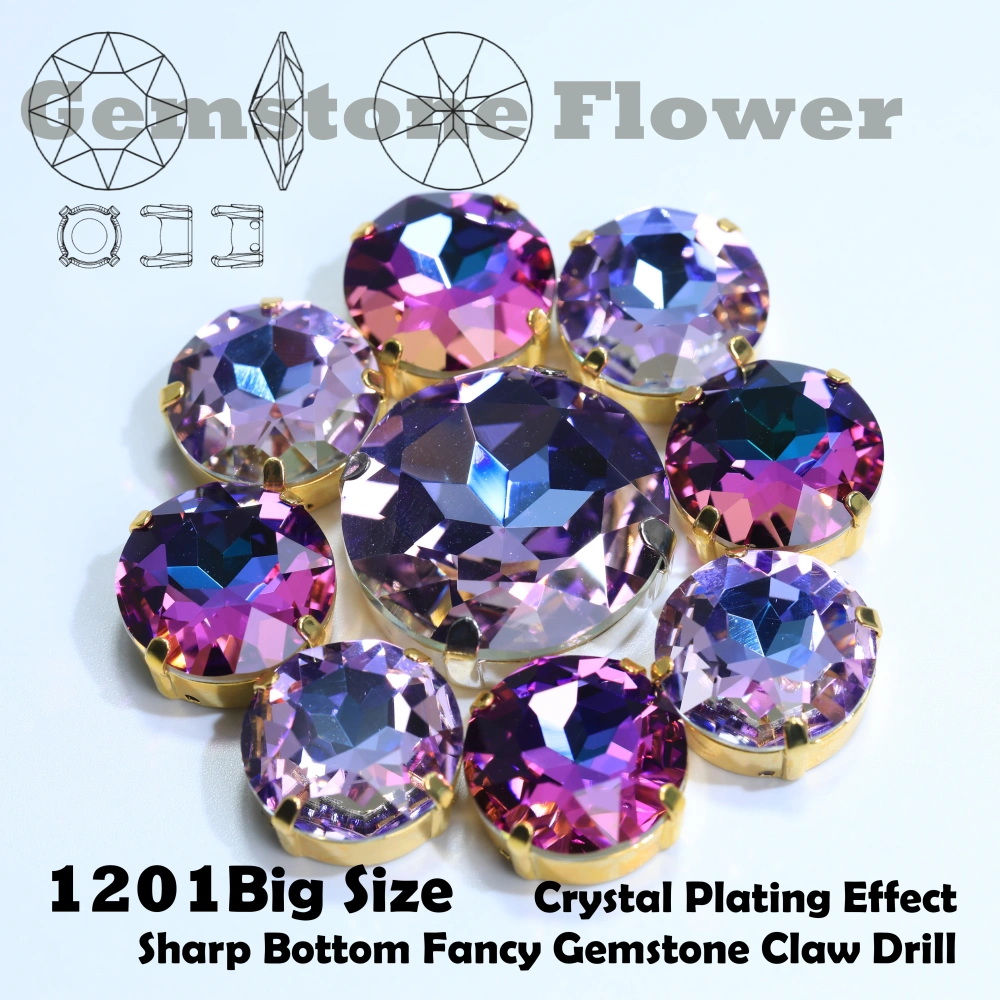 Gem Flower Big Size Glass Crystal White Coated Sew On Stones Clothes Phone Case Bedazzling Bag Decor DIY Craft Making Supplies