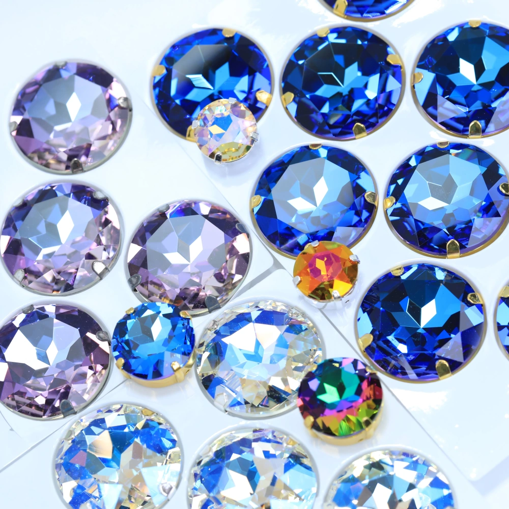 Gem Flower Big Size Glass Crystal White Coated Sew On Stones Clothes Phone Case Bedazzling Bag Decor DIY Craft Making Supplies