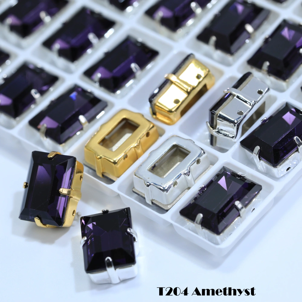 Premium Glass Crystal Rectangle Claw Rhinestones Colorful Shiny Step Cut Hand Sewn Stones For DIY Luggage Shoes Apparel Nail Art